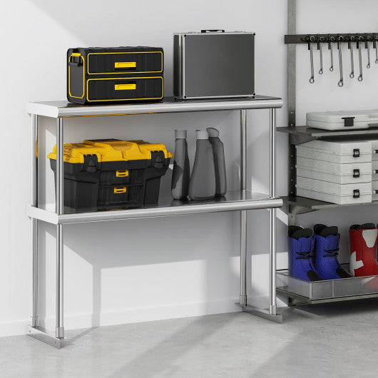 48 x 12 Inch Kitchen Stainless Steel Overshelf with Adjustable Lower Shelf