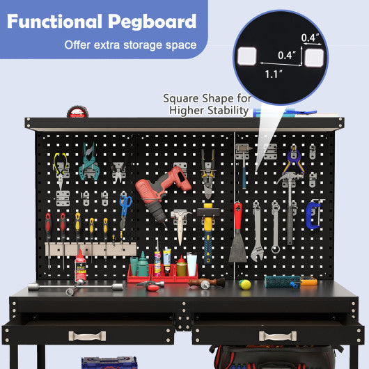 48 x 24 Inch Workbench Work Table with 3 PCs Pegboard Drawer and Shelves-Black