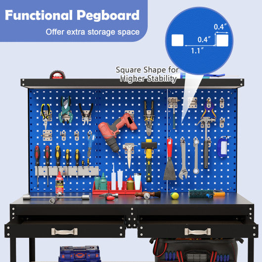 48 x 24 Inch Workbench Work Table with 3 PCs Pegboard Drawer and Shelves-Navy