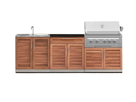 Outdoor Kitchen Stainless-Steel 5 Piece Cabinet Set with Bar, Sink, Grill Cabinet, Platinum Grill, and Countertop