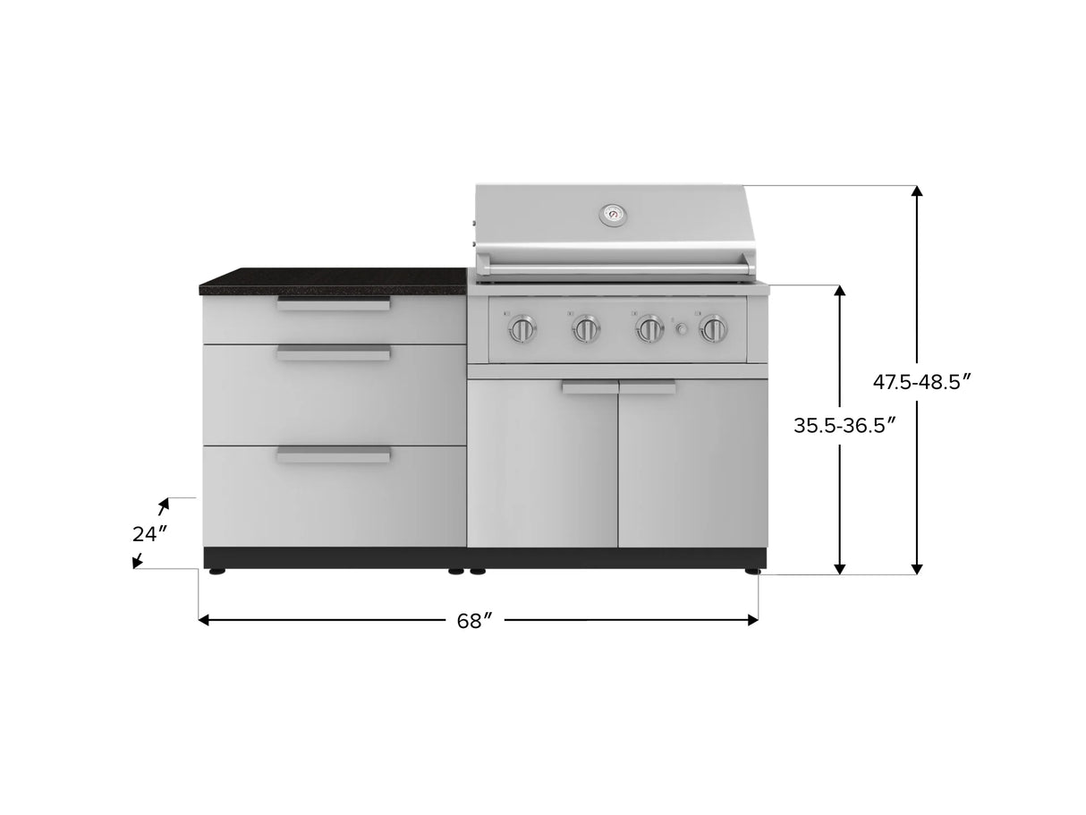 Outdoor Kitchen Stainless-Steel 4 Piece Cabinet Set with 3 Drawer, Grill Cabinet, Performance Grill, and Countertop