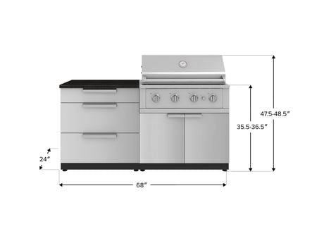 Outdoor Kitchen Stainless-Steel 4 Piece Cabinet Set with 3 Drawer, Grill Cabinet, Performance Grill, and Countertop