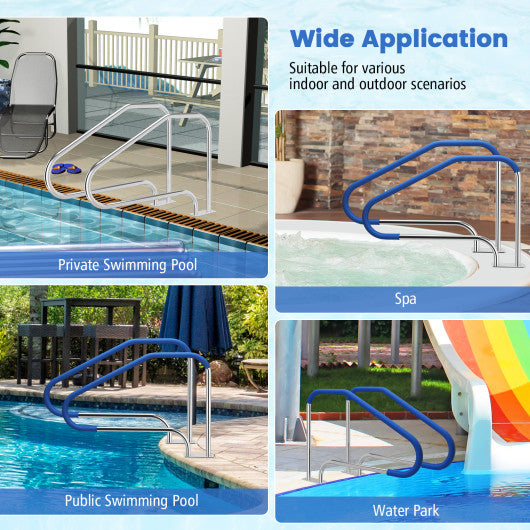 48 x 34 Inch Swimming Pool Handrail 316 Stainless Steel Pool Stair Rail with Grip Cover