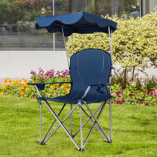 Portable Folding Beach Canopy Chair with Cup Holders-Blue