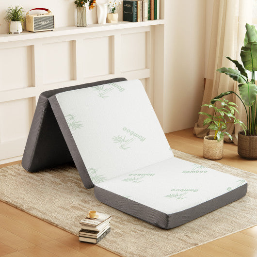 4 Inch Tri-Fold Foam Mattress with Washable Cover for Yoga Guest Mat-Gray