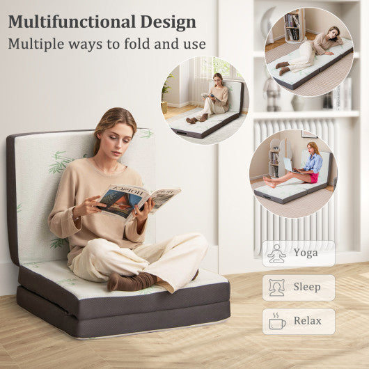 4 Inch Tri-Fold Foam Mattress with Washable Cover for Yoga Guest Mat-Gray