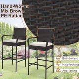 2/4 Pieces Outdoor PE Rattan Cushioned Barstool Set with Armrests-Set of 4