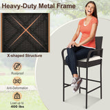 2/4 Pieces Outdoor PE Rattan Cushioned Barstool Set with Armrests-Set of 4