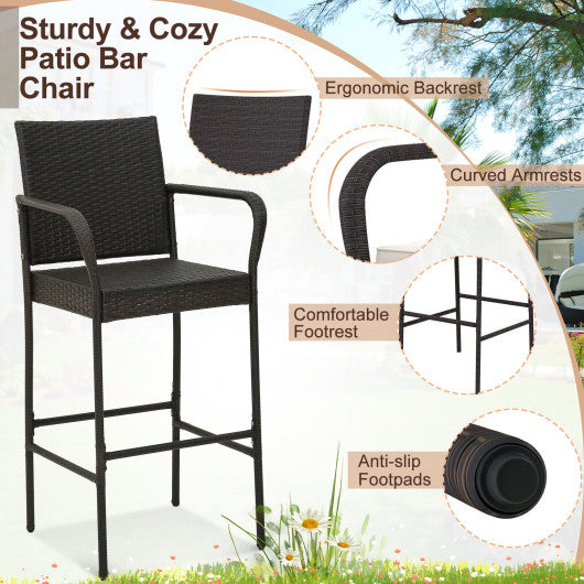 2/4 Pieces Outdoor PE Rattan Cushioned Barstool Set with Armrests-Set of 4