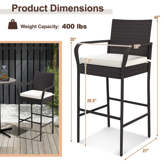 2/4 Pieces Outdoor PE Rattan Cushioned Barstool Set with Armrests-Set of 4