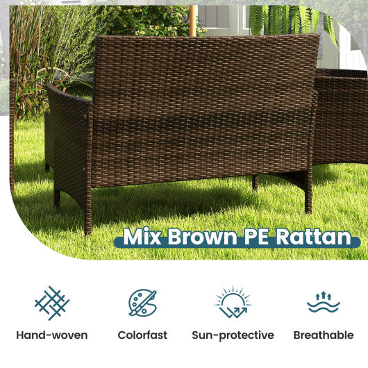 4 Piece Patio Rattan Conversation Set with Cozy Seat Cushions-Peacock Blue