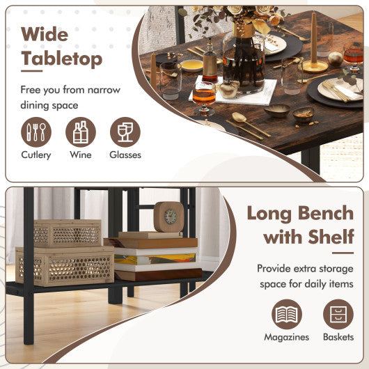 4 Pieces Rustic Dining Table Set with 2 Chairs and Bench-Rustic Brown