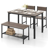 4 Pieces Rustic Dining Table Set with 2 Chairs and Bench-Gray