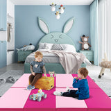 4-Panel PU Leather Folding Exercise Mat with Carrying Handles-Hot Pink