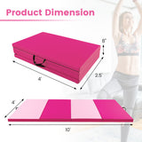 4-Panel PU Leather Folding Exercise Mat with Carrying Handles-Hot Pink
