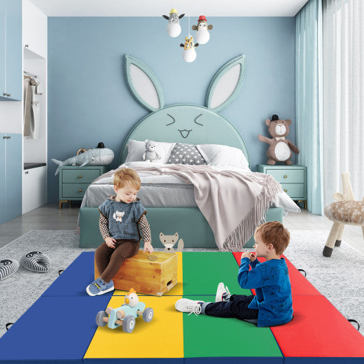 4-Panel PU Leather Folding Exercise Mat with Carrying Handles-Multicolor