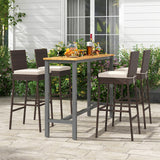 Set of 4 Patio Wicker Barstools with Seat Cushion and Footrest-Set of 4