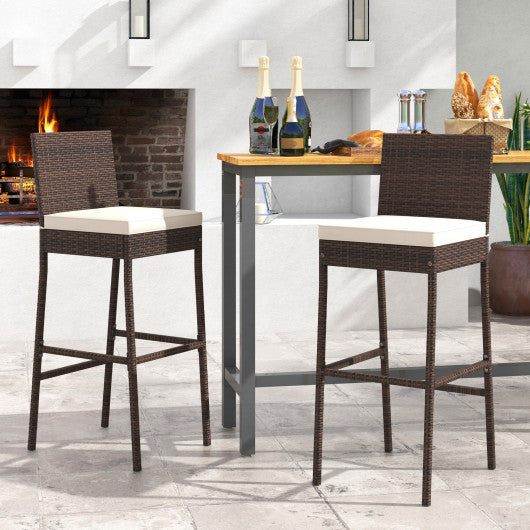 Set of 4 Patio Wicker Barstools with Seat Cushion and Footrest-Set of 4