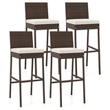 Set of 4 Patio Wicker Barstools with Seat Cushion and Footrest-Set of 4