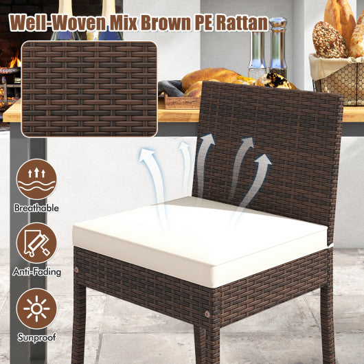 Set of 4 Patio Wicker Barstools with Seat Cushion and Footrest-Set of 4