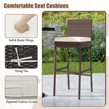 Set of 4 Patio Wicker Barstools with Seat Cushion and Footrest-Set of 4