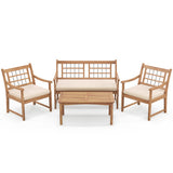 4 Piece Wood Patio Furniture with Armchairs Loveseat and Coffee Table-Off White