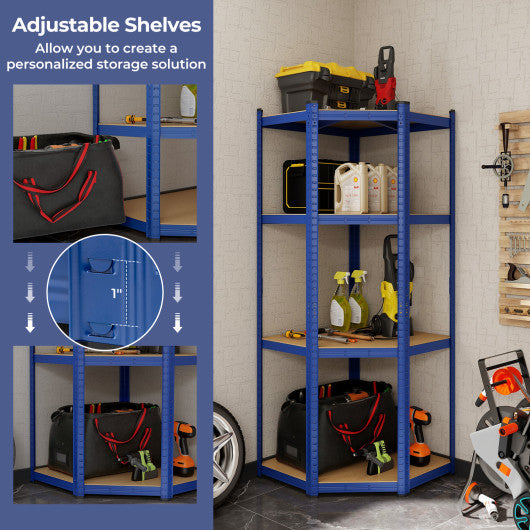 4-Tier Corner Shelving Unit Adjustable Garage Storage Utility Rack for Warehouse-Blue