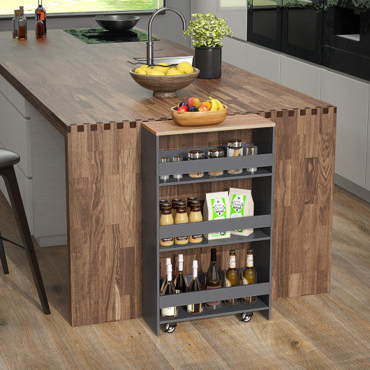 4-Tier Rolling Storage Cart Slim Kitchen Cart on Wheels with Open Shelves and Handle-Gray