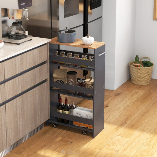 4-Tier Rolling Storage Cart Slim Kitchen Cart on Wheels with Open Shelves and Handle-Gray