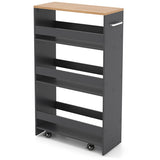 4-Tier Rolling Storage Cart Slim Kitchen Cart on Wheels with Open Shelves and Handle-Gray