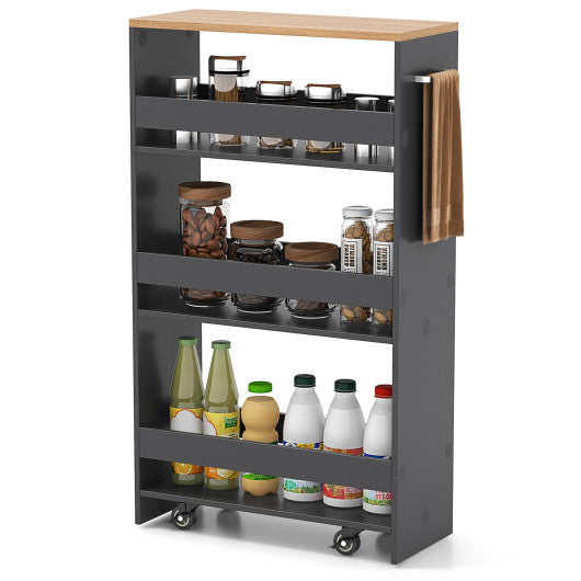4-Tier Rolling Storage Cart Slim Kitchen Cart on Wheels with Open Shelves and Handle-Gray
