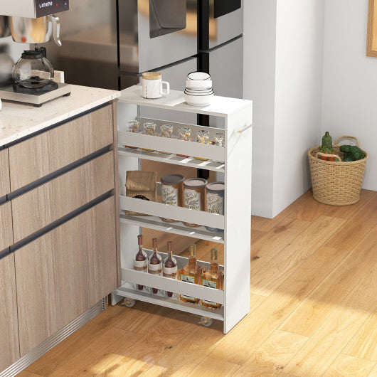 4-Tier Rolling Storage Cart Slim Kitchen Cart on Wheels with Open Shelves and Handle-White