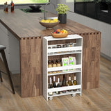 4-Tier Rolling Storage Cart Slim Kitchen Cart on Wheels with Open Shelves and Handle-White
