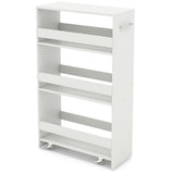 4-Tier Rolling Storage Cart Slim Kitchen Cart on Wheels with Open Shelves and Handle-White