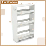 4-Tier Rolling Storage Cart Slim Kitchen Cart on Wheels with Open Shelves and Handle-White