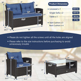 4 Pieces Patio Rattan Furniture Set with Tempered Glass Coffee Table-Navy