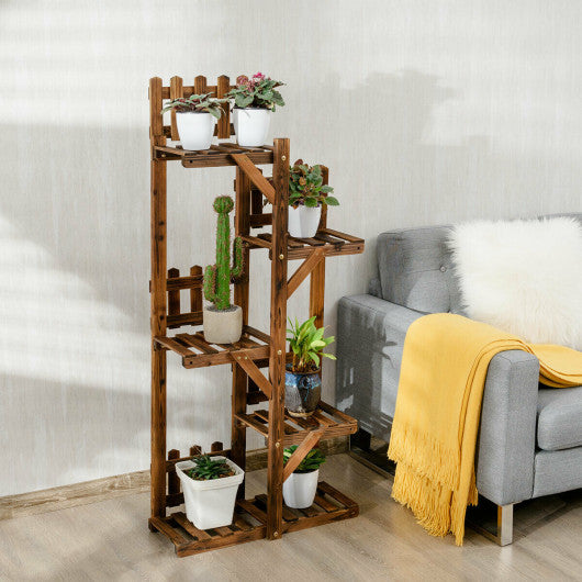 5-Tier Flower Rack Wood Plant Stand 6 Pots Display Shelf