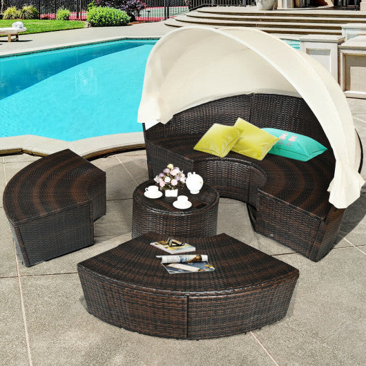 Patio Round Daybed Rattan Furniture Sets with Canopy