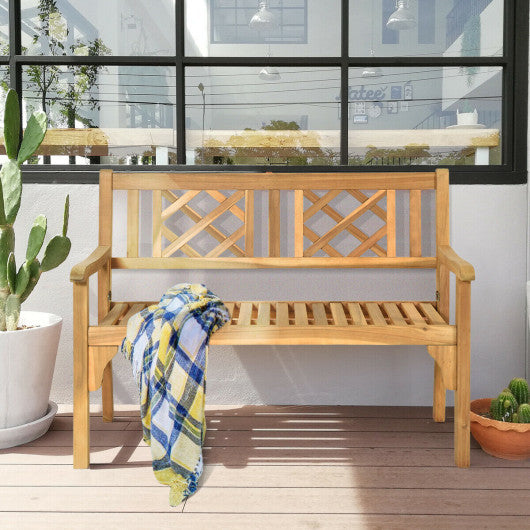 Patio Foldable Bench with Curved Backrest and Armrest