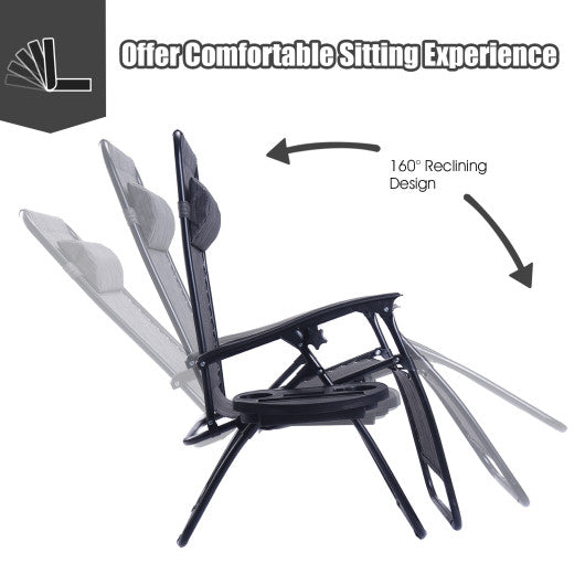 2 Pieces Folding Lounge Chair with Zero Gravity-Gray