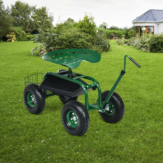 Extendable Handle Garden Cart Rolling Wagon Scooter-Green