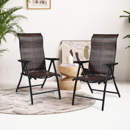 2 Pieces Patio Rattan Folding Reclining Chair