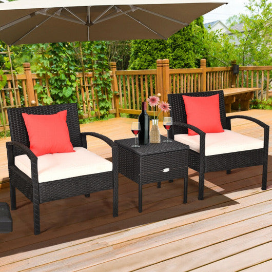 3 Piece PE Rattan Wicker Sofa Set with Washable and Removable Cushion for Patio-White