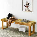 52 Inch Acacia Wood Dining Bench with Slatted Seat