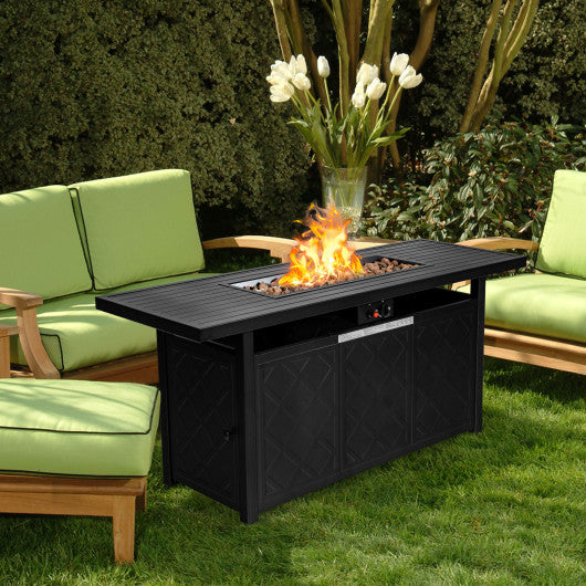 57 Inch 50 000 BTU Rectangular Propane Outdoor Fire Pit Table-Black