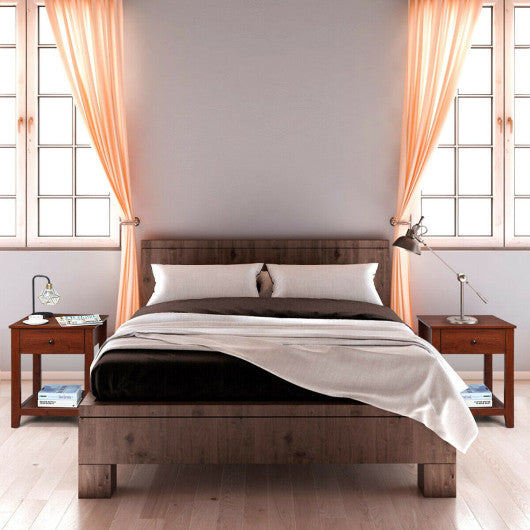 Set of 2 Nightstand with Storage Shelf and Pull Handle