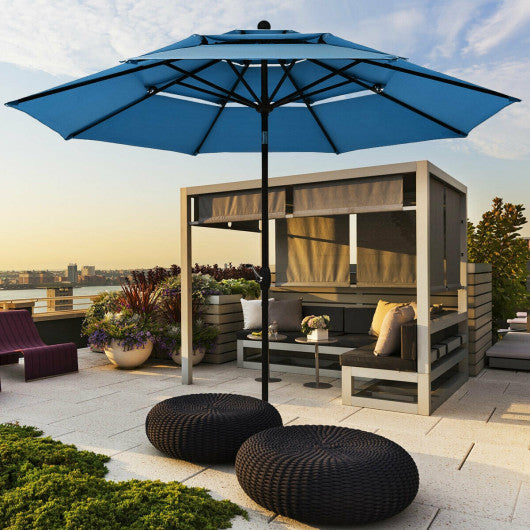 10' 3 Tier Patio Umbrella Aluminum Sunshade Shelter Double Vented without Base-Blue