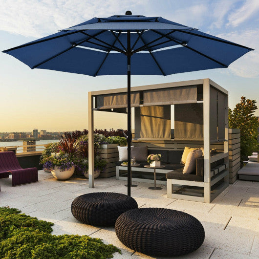 10' 3 Tier Patio Umbrella Aluminum Sunshade Shelter Double Vented without Base-Navy