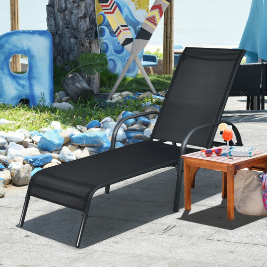 Adjustable Patio Chaise Folding Lounge Chair with Backrest-Black