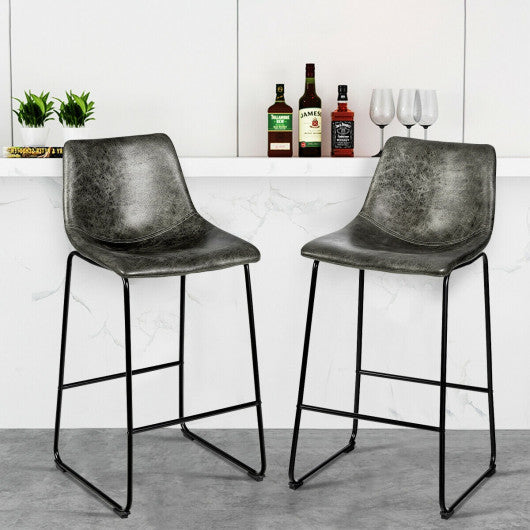 Set of 2 Bar Stool Faux Suede Upholstered Chairs-Gray